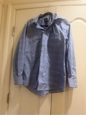 Men’s JoS A Bank Blue Plaid Tailored Fit Shirt M